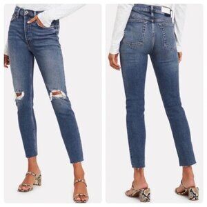 REDONE 90's High Rise Ankle Cropped Jeans in Dusk Destroy